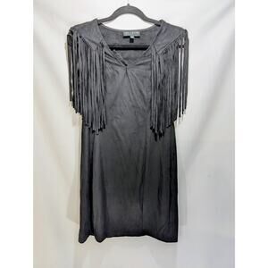 Idyllwind Black Fringe Faux Suede Shift Dress Size M